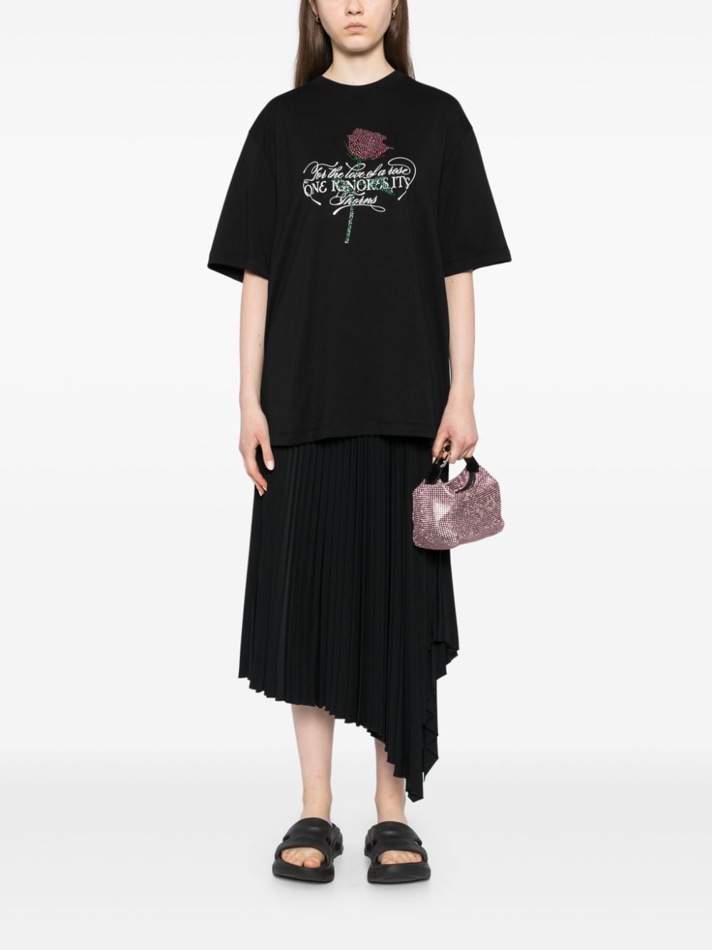 Shop Msgm Printed Crystal-embellished T-shirt In Black