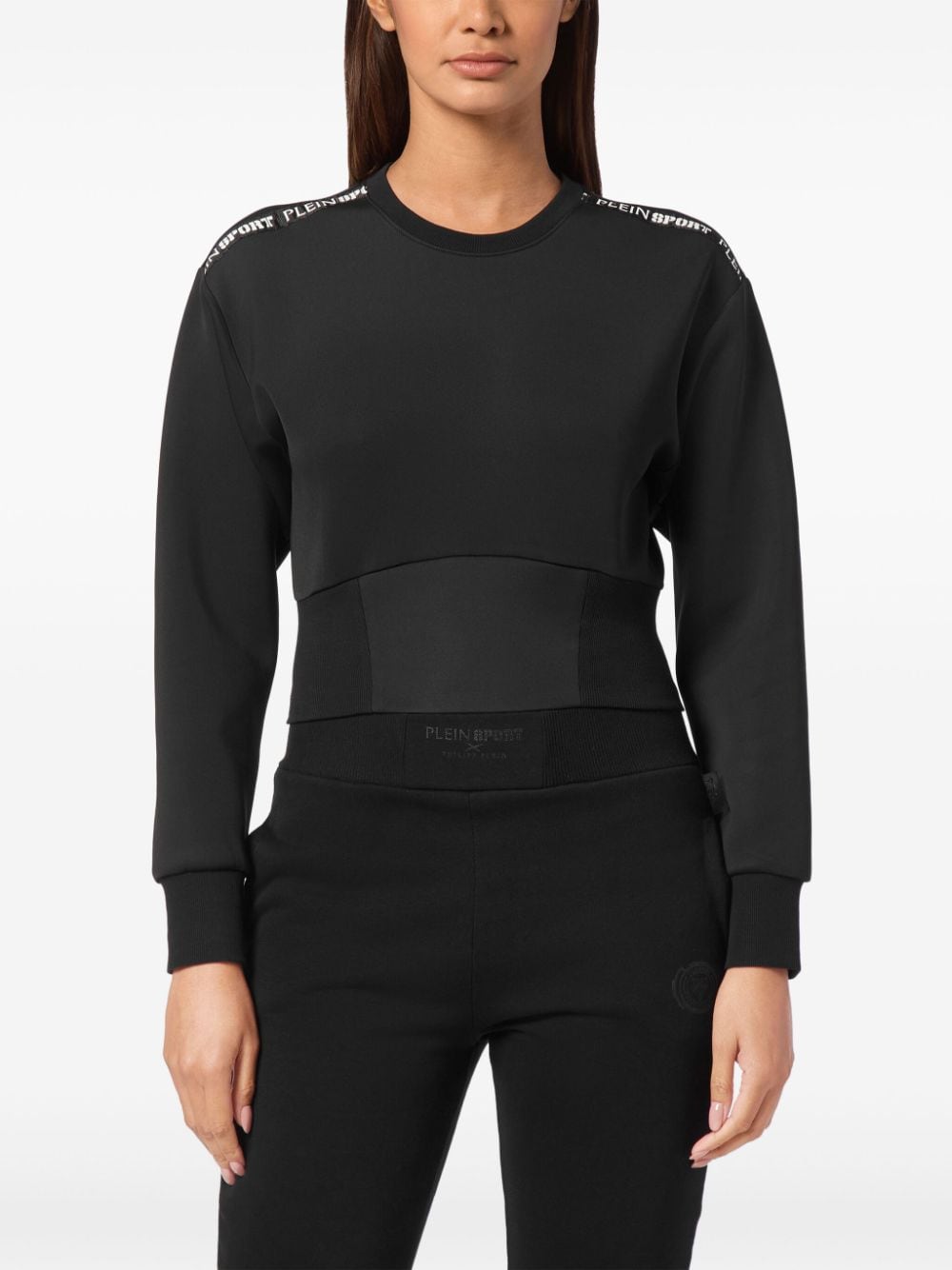 Shop Plein Sport Panelled Cropped Sweatshirt In Black