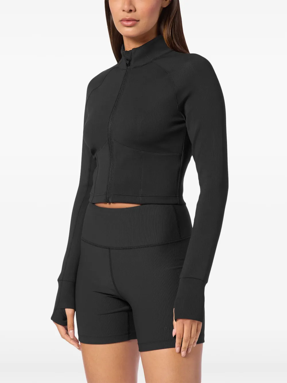 Plein Sport Cropped performance sweater met rits Zwart