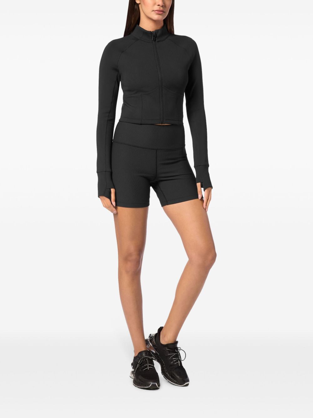 Plein Sport Cropped performance sweater met rits - Zwart