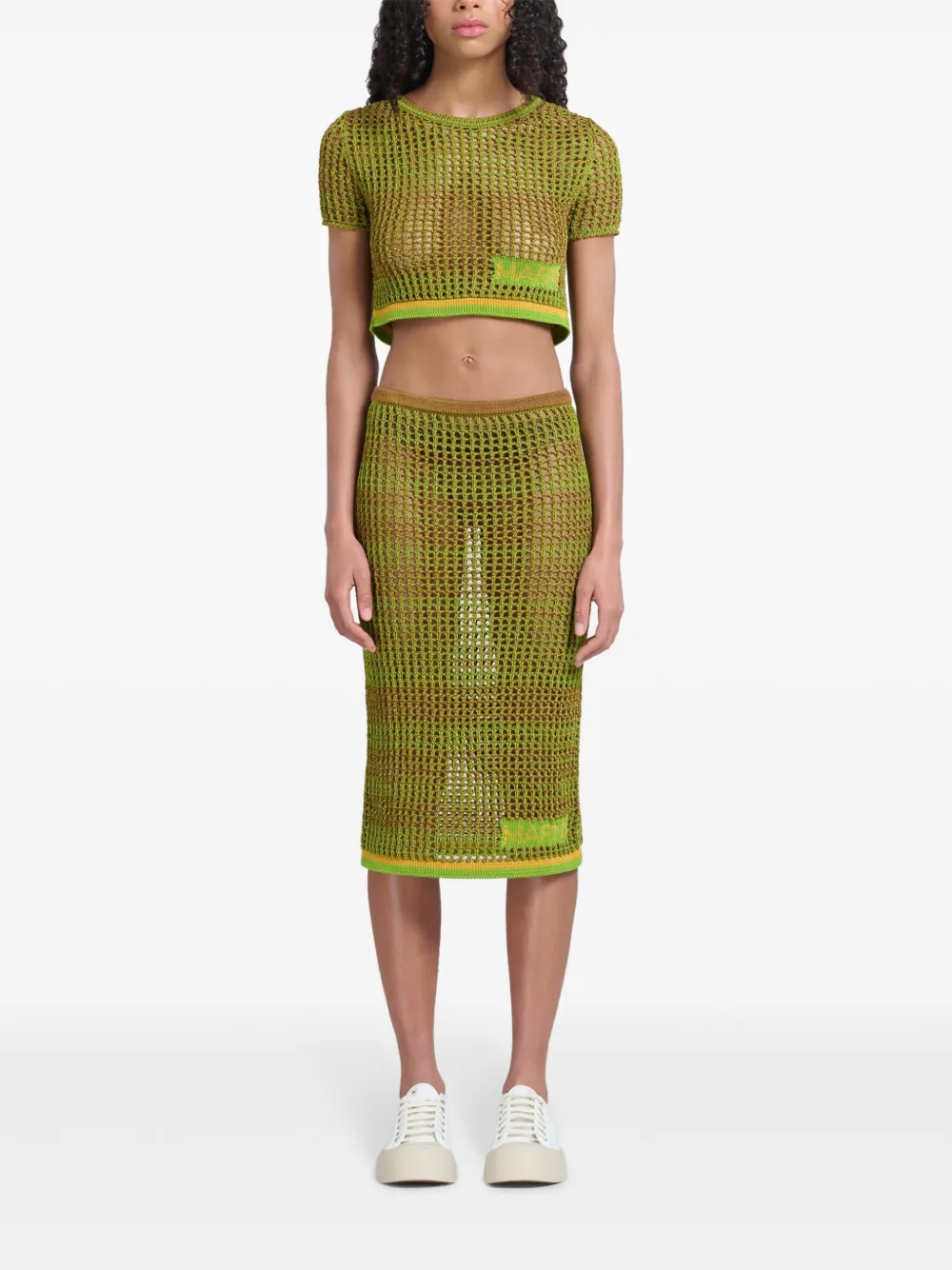 Marni open-knit cotton midi skirt - Groen