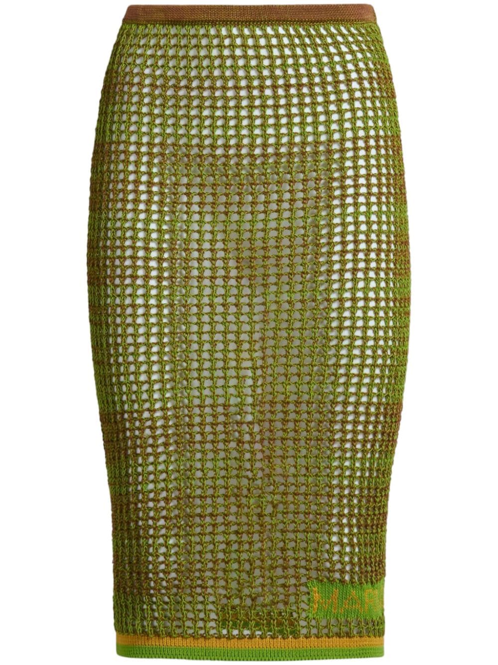 Marni Open-knit Cotton Midi Skirt In Green