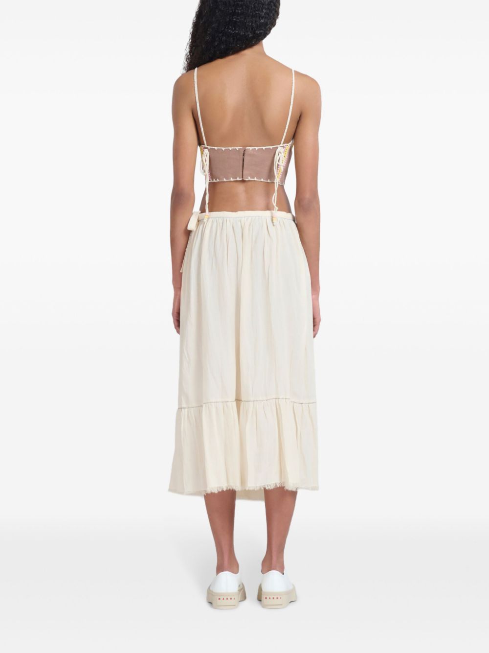 Marni logo-embroidered cotton midi skirt Women