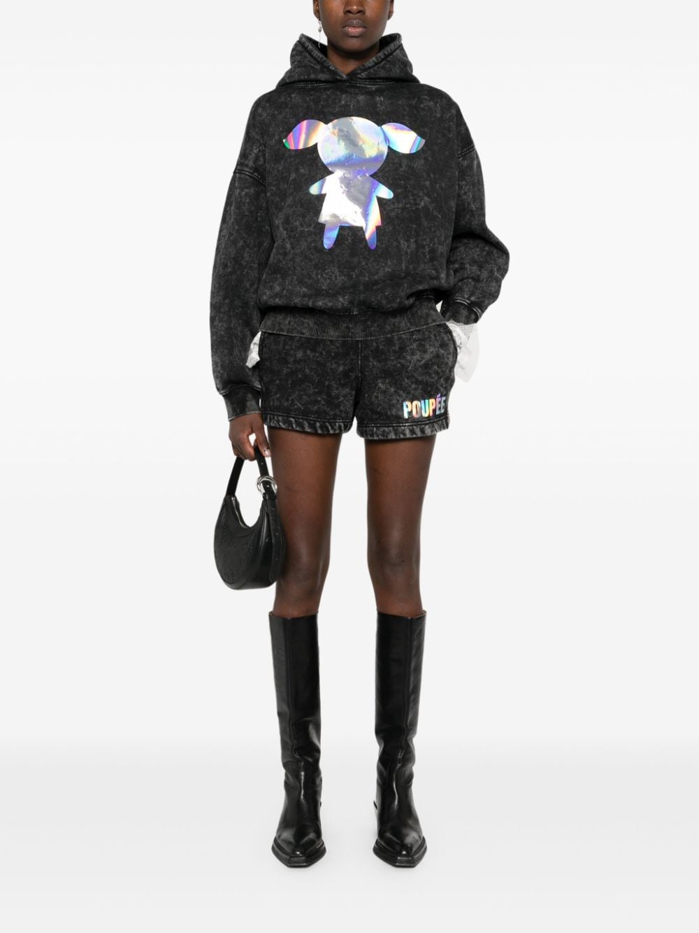 Shop Loulou Holographic-print Hoodie In Black