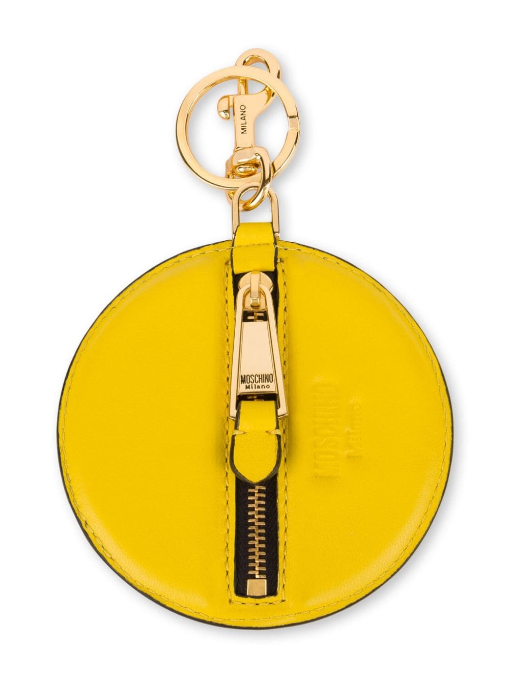 Shop Moschino Smiley-face Leather Keychain In Yellow