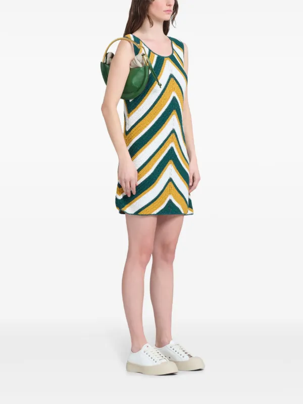 Marni Striped Knitted Cotton Mini Dress Green FARFETCH IN