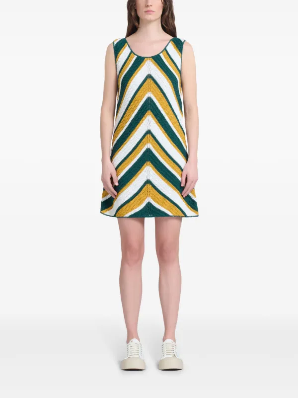 Marni Striped Knitted Cotton Mini Dress Green FARFETCH JO