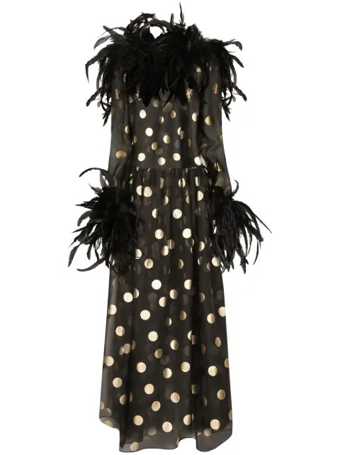 Dolce & Gabbana vestido con motivo de lunares y ribete de plumas