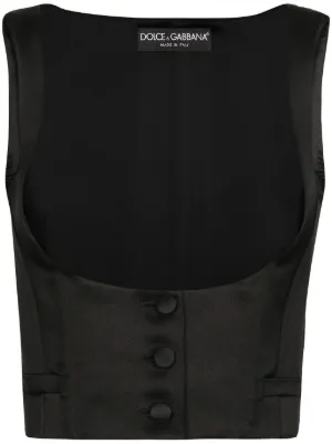 【関税&送料込】Dolce Gabbana Gabardine And Satin Vest Double-breasted silk satin vest with low neckline on the