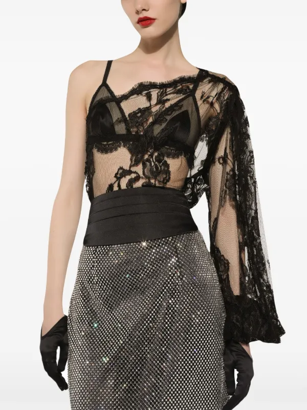 D&G Dolce&Gabbana シアーメッシュワンショルダーブラウス　黒 Dolce & Gabbana ワンショルダー ブラウス | ブラック | FARFETCH JP