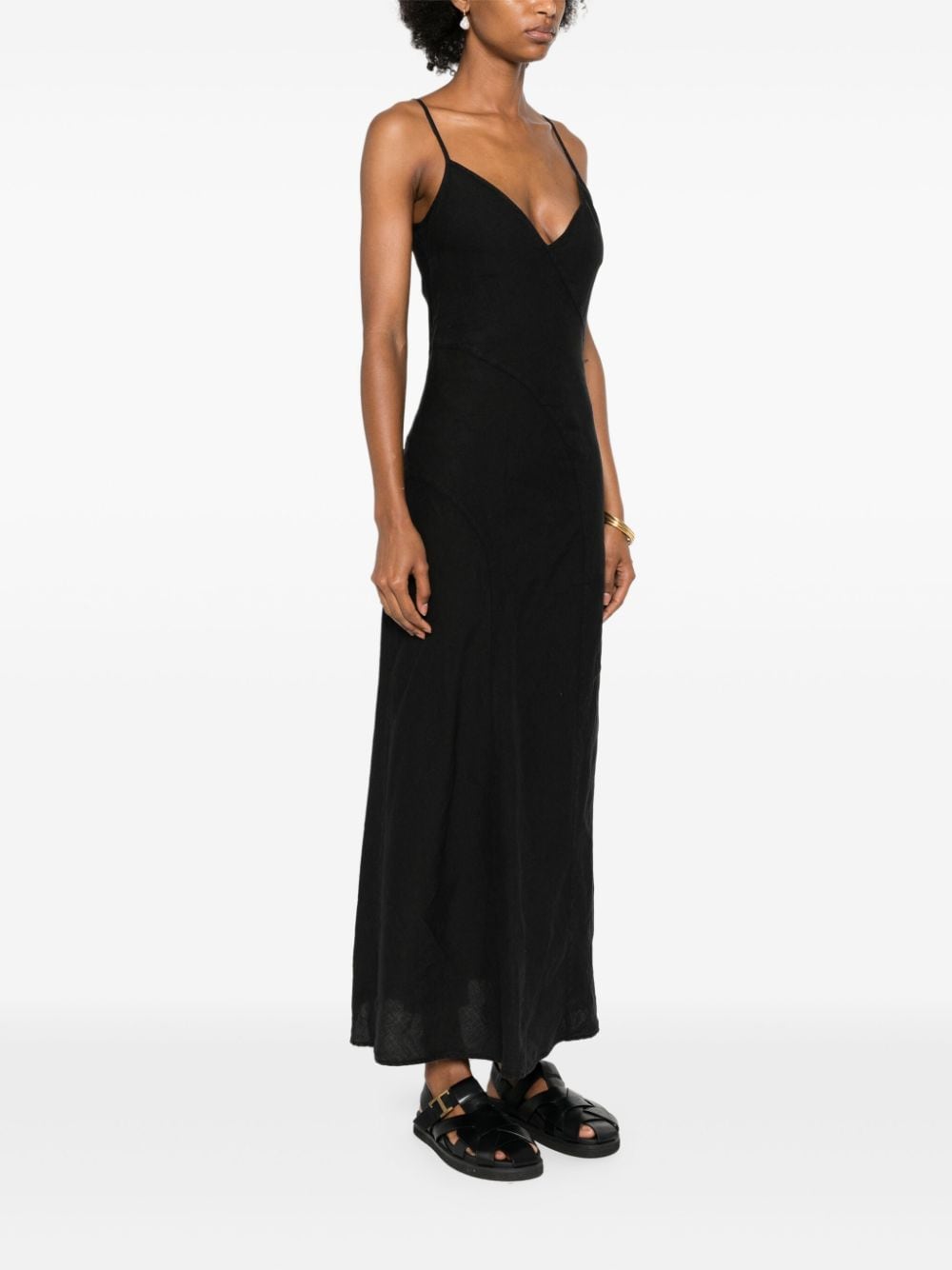 Shop 120% Lino Linen Maxi Dress In Black