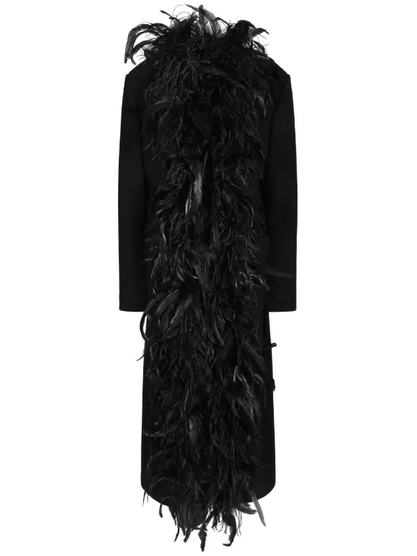 【VIP価格】DOLCE & GABBANA Feather Long Coat Dolce & Gabbana feather-trim Coat | Black | FARFETCH