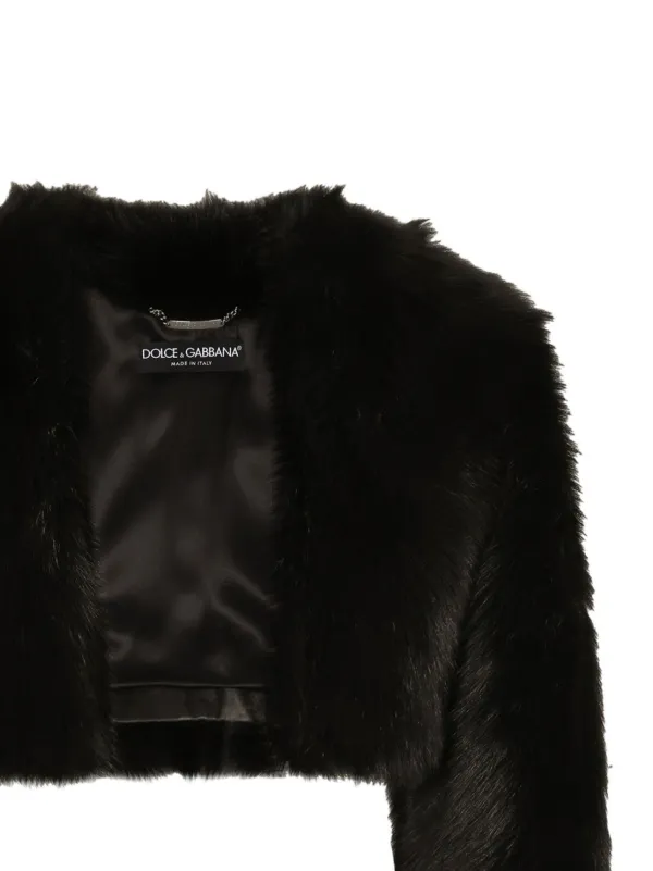 D&Gファージャケット黒 Dolce & Gabbana クロップド ファージャケット | ブラック