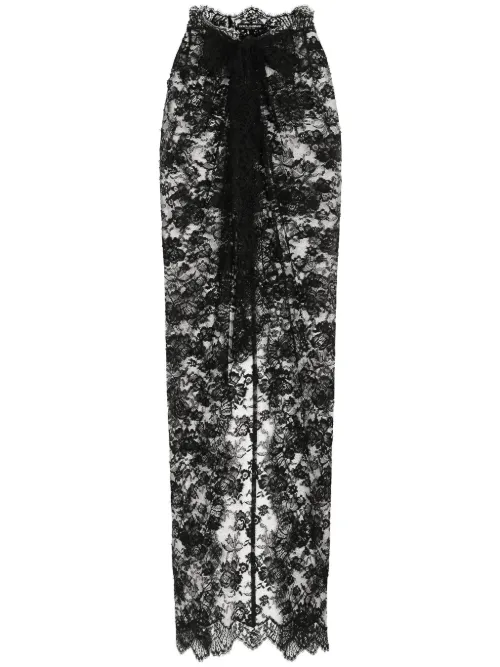 Jupe mi-longue bordée de dentelle - Dolce & Gabbana - Modalova