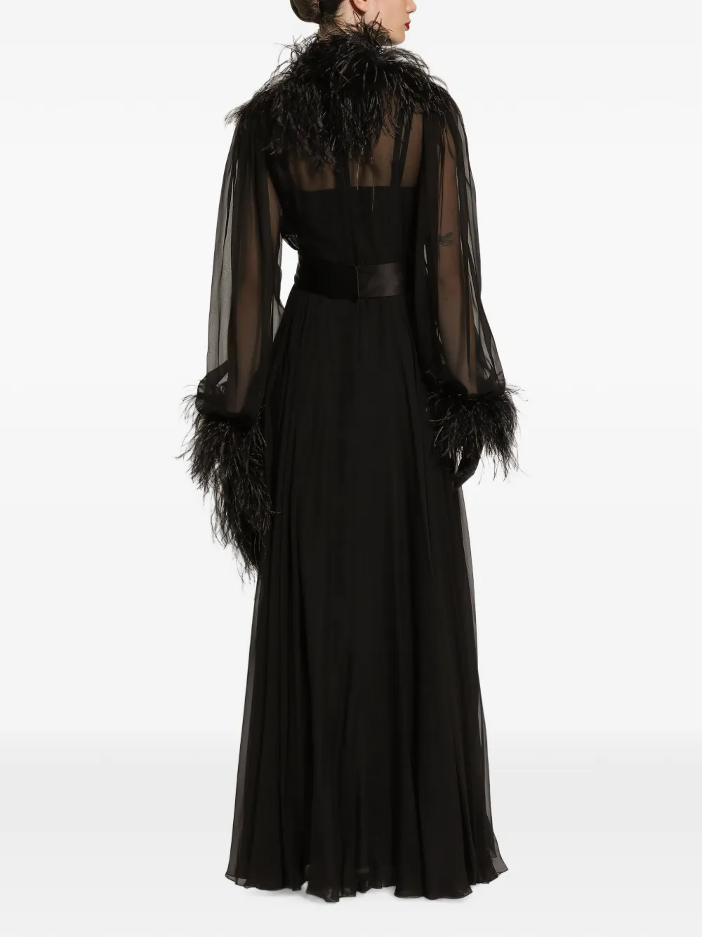 Dolce & Gabbana Maxi-jurk met veren Zwart