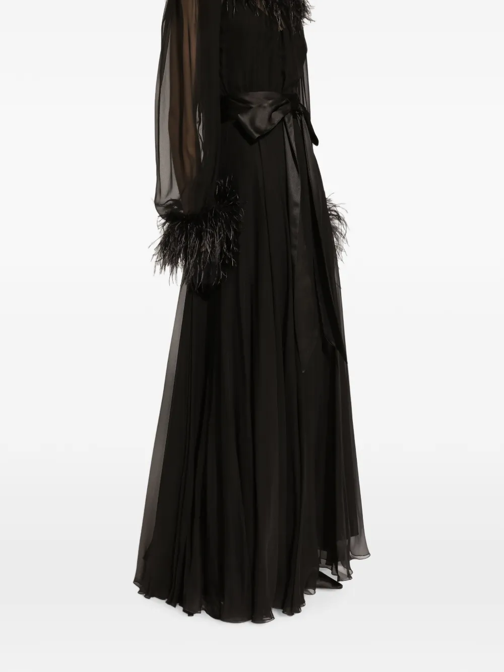 Dolce & Gabbana Maxi-jurk met veren Zwart
