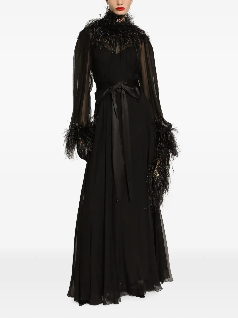 Dolce & Gabbana Maxi-jurk met veren Zwart