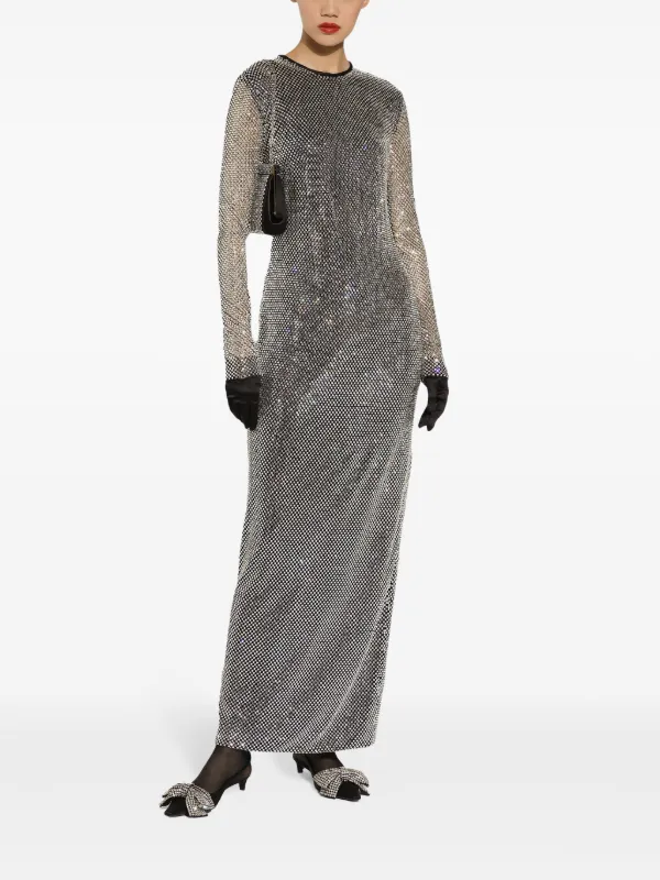 Dolce & Gabbana Long Crystal Mesh Dress - Woman Dresses Silver 42 Dolce & Gabbana Long Crystal Mesh Dress - Woman Dresses Silver 42