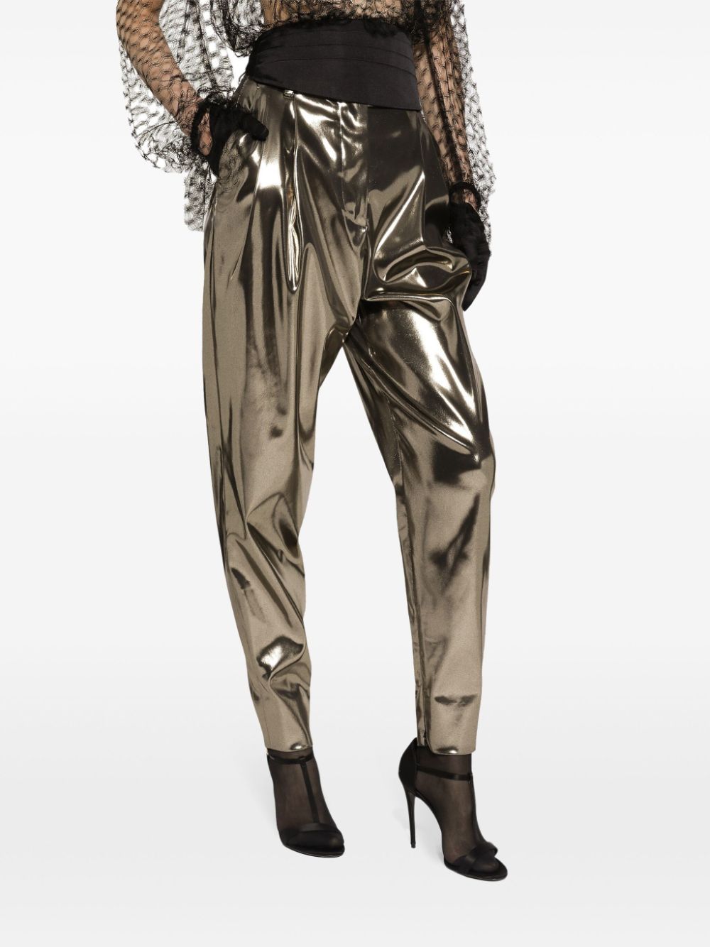 Shop Dolce & Gabbana Foil Tapered Trousers In Gold