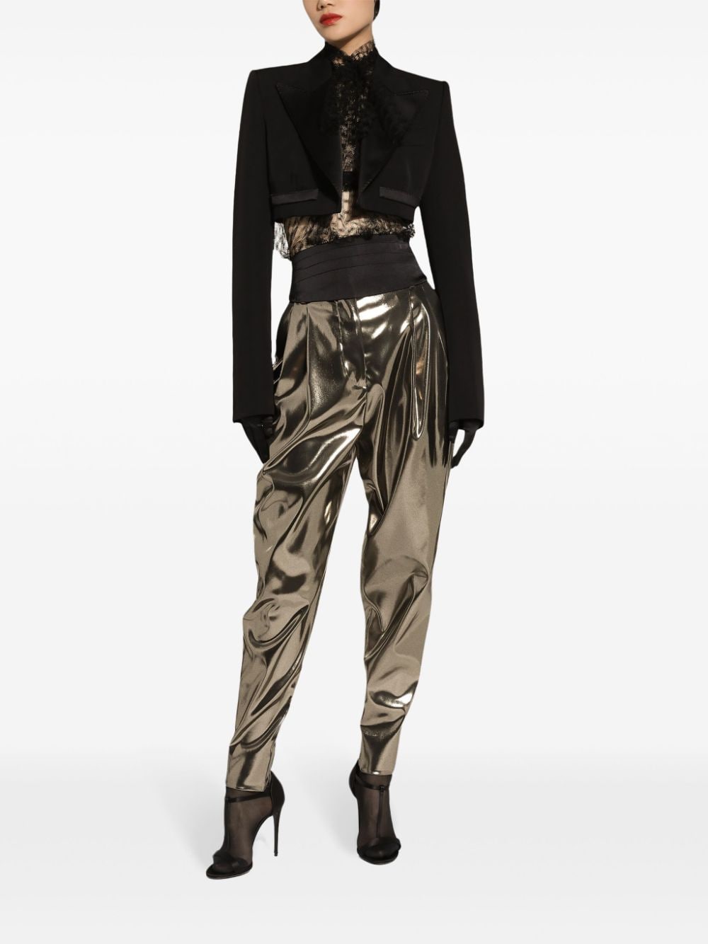 Shop Dolce & Gabbana Foil Tapered Trousers In Gold