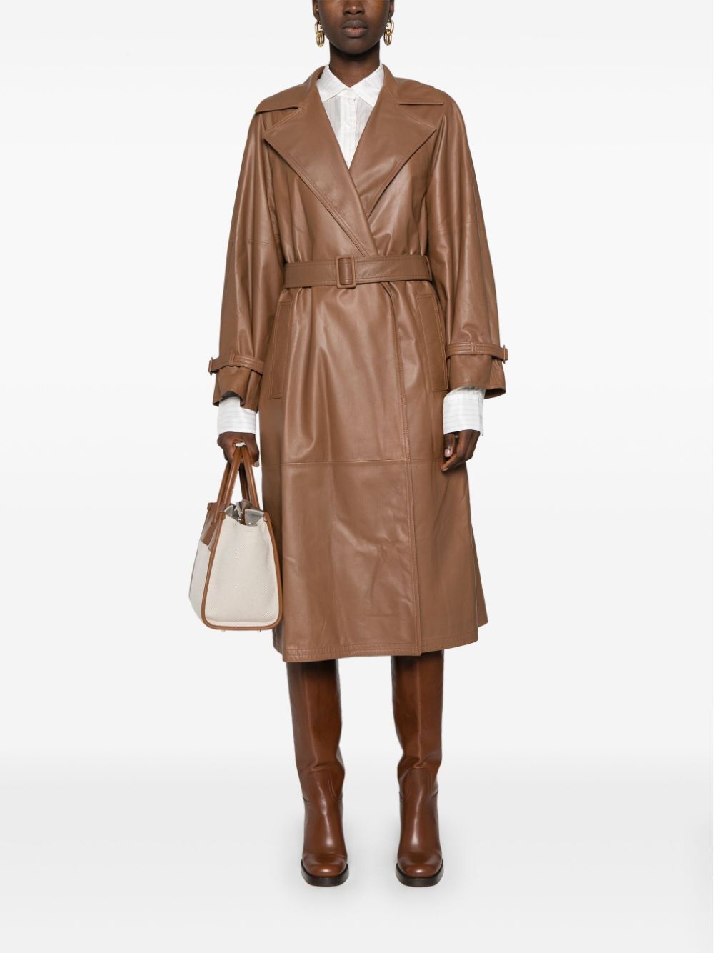 Max Mara Ande leren trenchcoat - Bruin