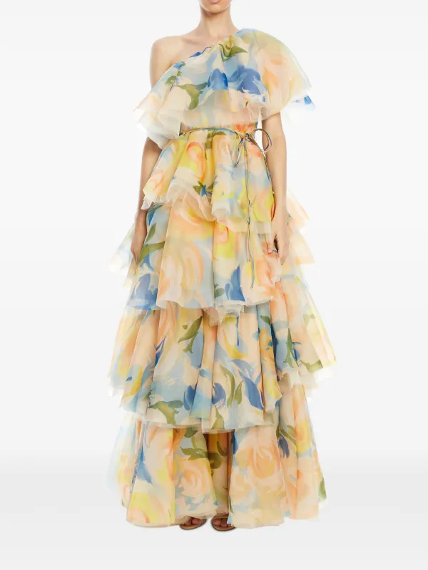Leo Lin Paloma one-shoulder floral-print Gown | Yellow | FARFETCH JO
