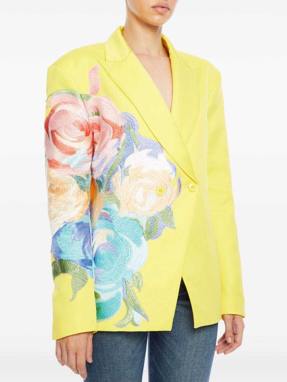 Shop Leo Lin Jocelyn Embroidered Floral Blazer In Yellow