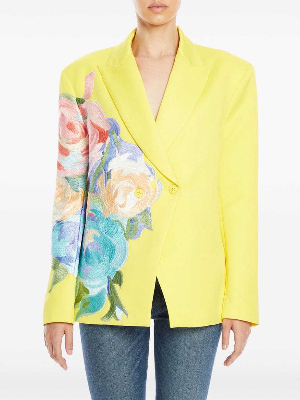 Shop Leo Lin Jocelyn Embroidered Floral Blazer In Yellow