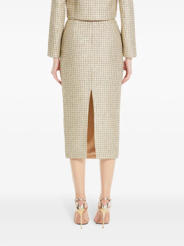 Self-Portrait Bouclé Midi Skirt | Gold | FARFETCH