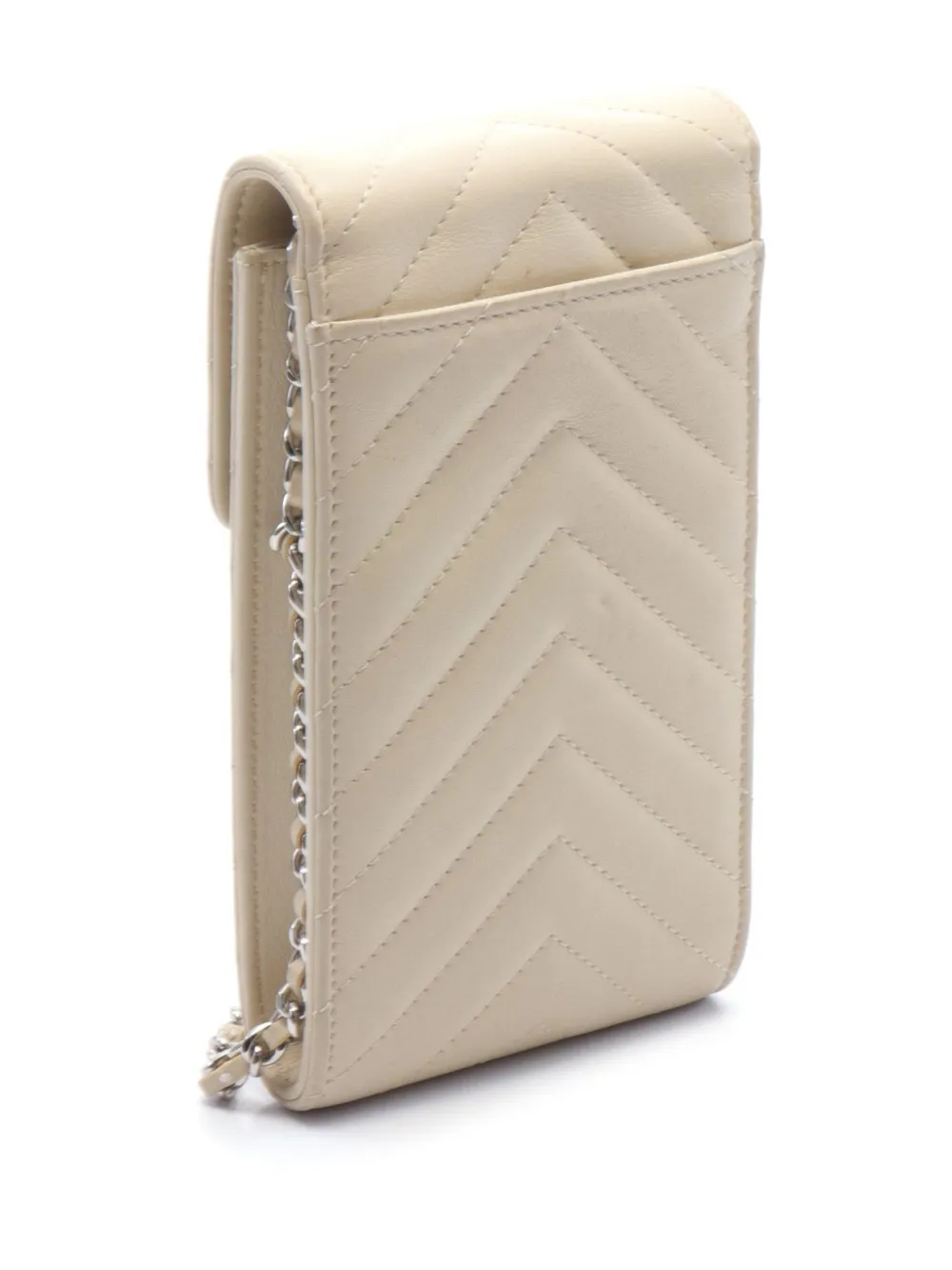 CHANEL Pre-Owned 2021-2022 gevoerde telefoontas met V-stiksel - Beige