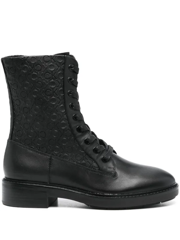 Calvin Klein Leather Logo Boots in Black