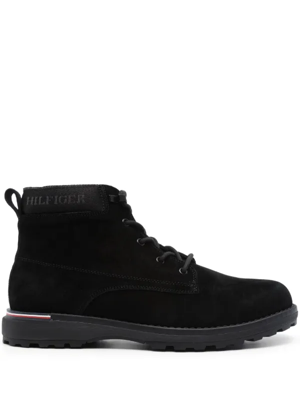 Tommy Hilfiger logo-jacquard Suede Boots Black FARFETCH PH