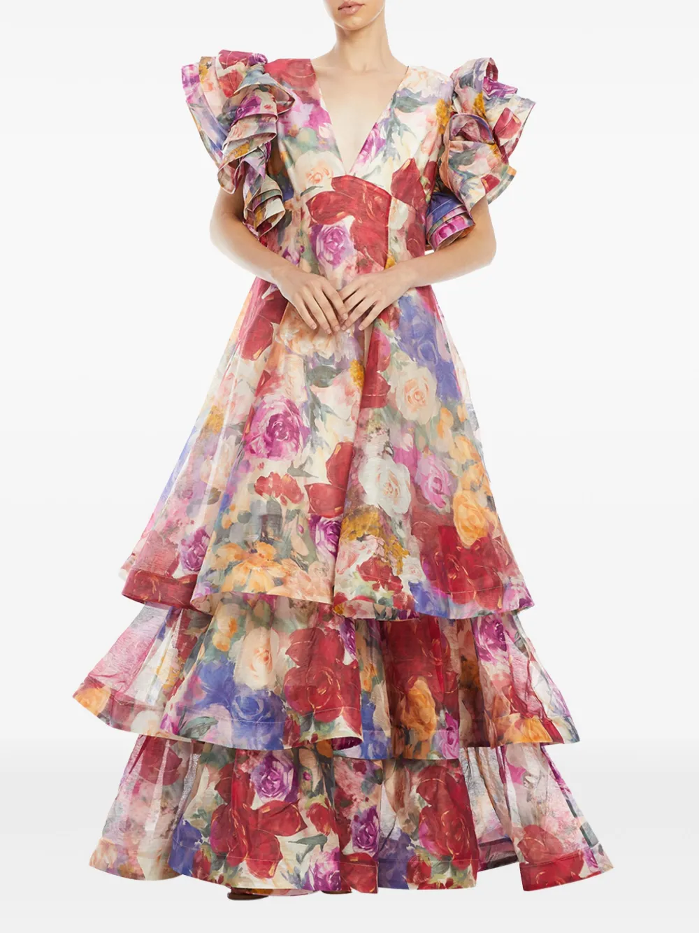 Leo Lin ruffled floral-print gown - Roze