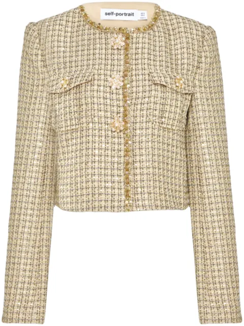 Self-Portrait cropped bouclé jacket