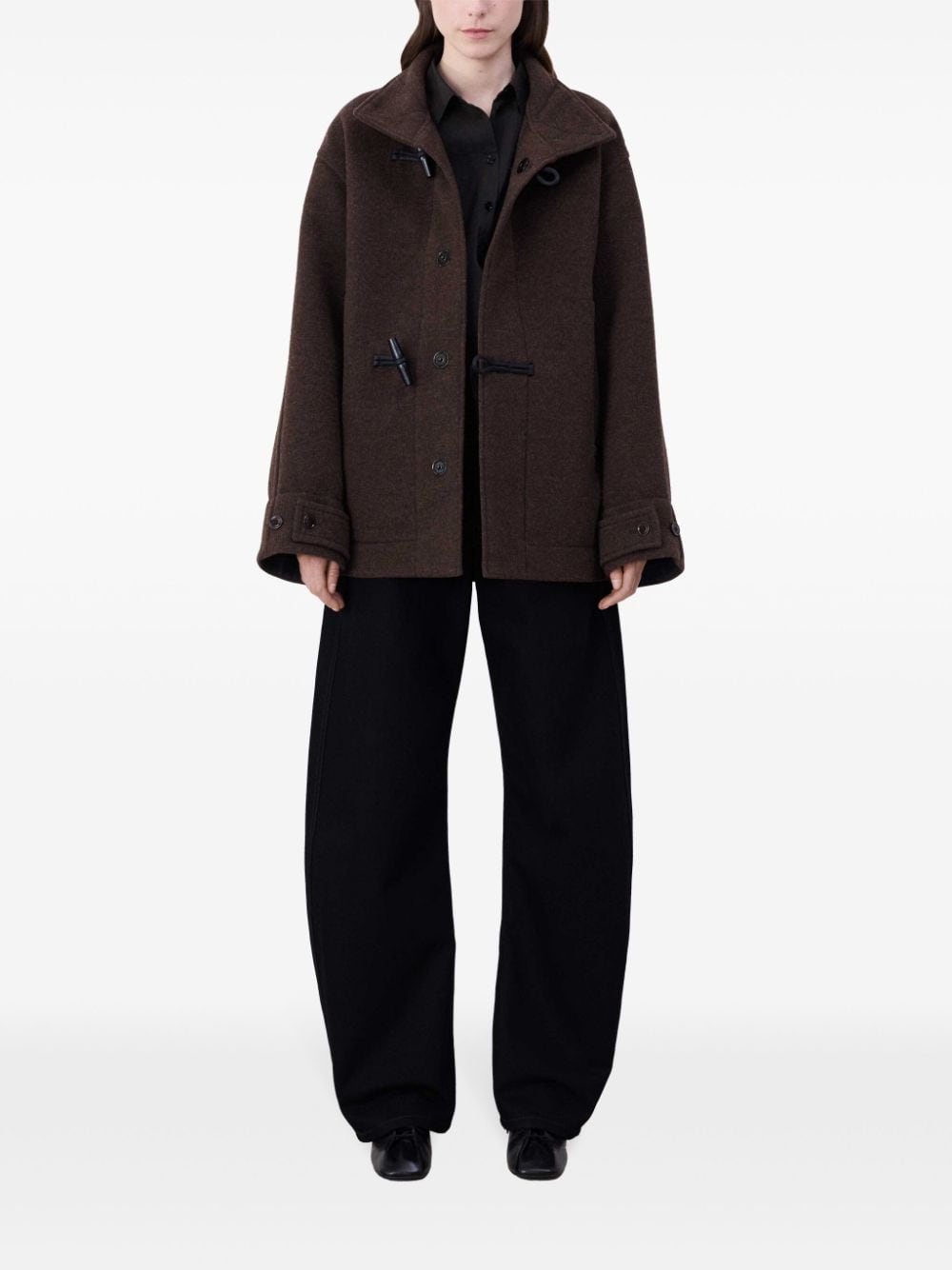 Shop Lemaire Funnel Neck Duffle Coat In Braun