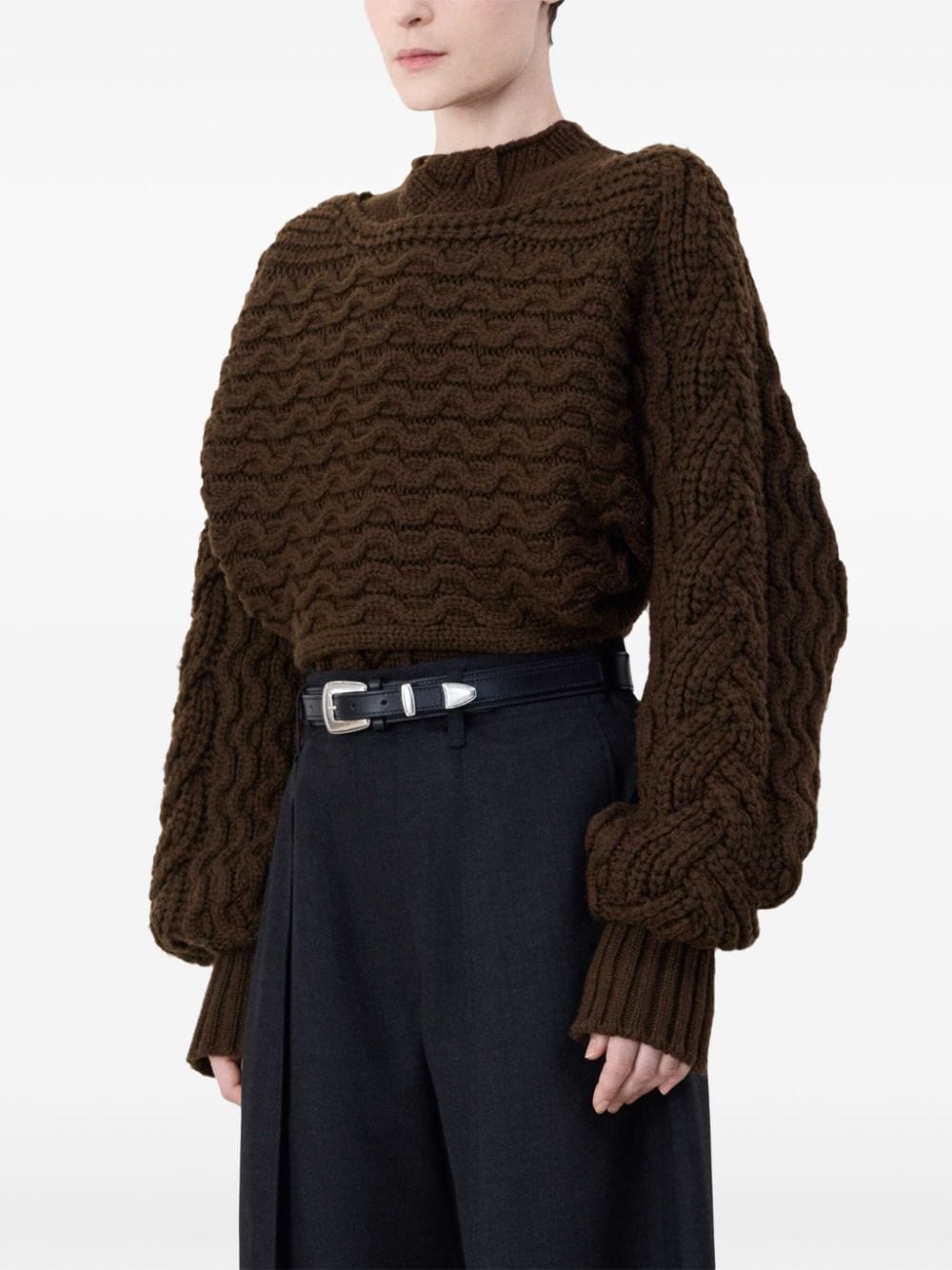 Shop Lemaire Cable-knit Sleeved Scarf In Brown