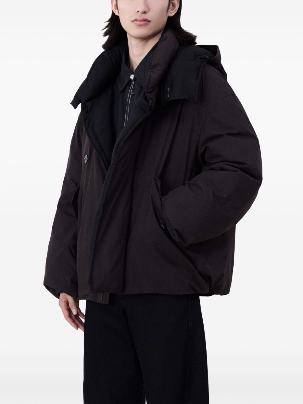 Shop Lemaire Hooded Puffer Jacket In Brown