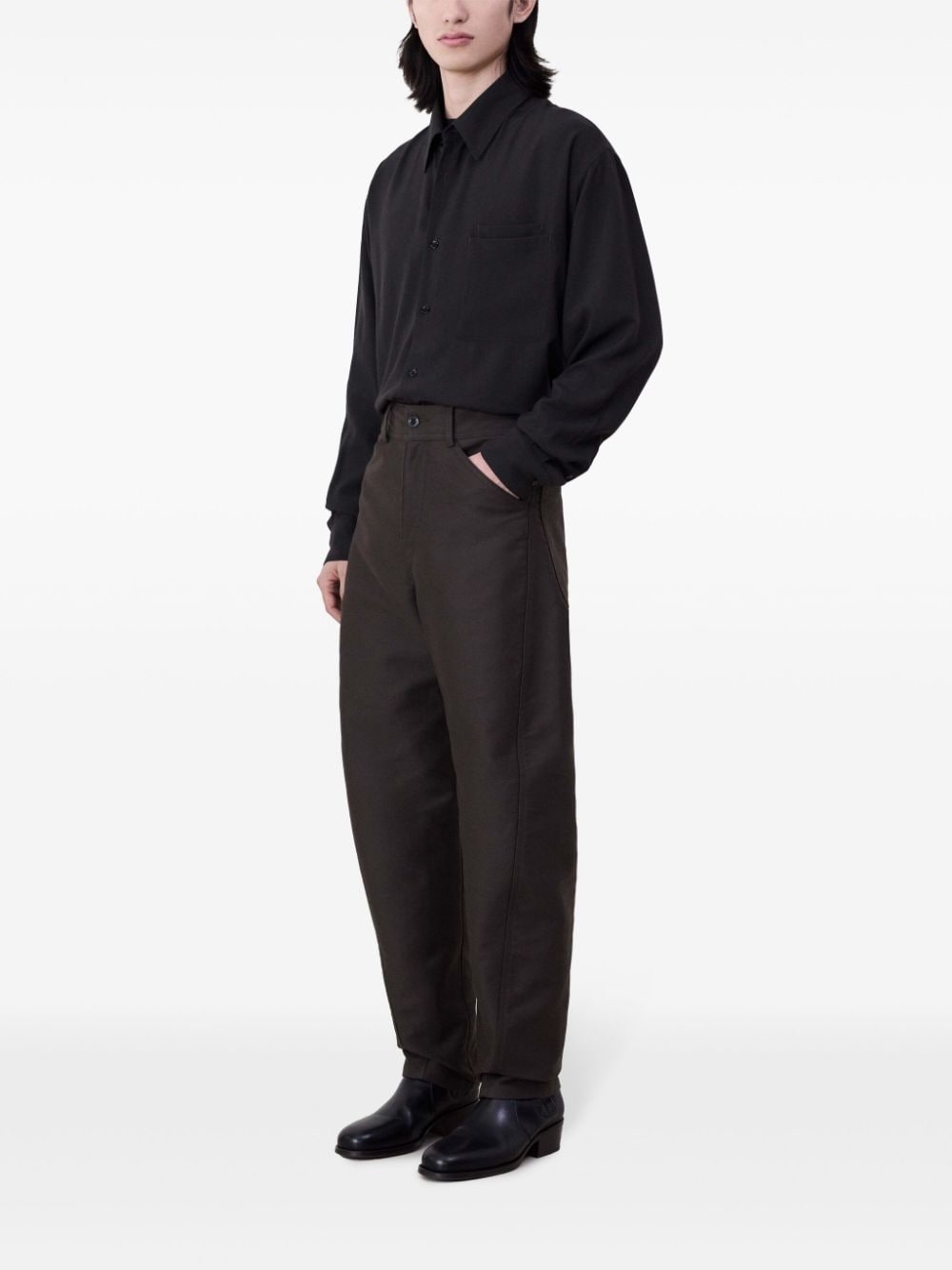 Shop Lemaire Twisted Tapered Trousers In Brown