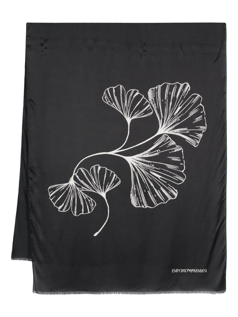 Emporio Armani Satijnen sjaal met Ginkgo-print Zwart