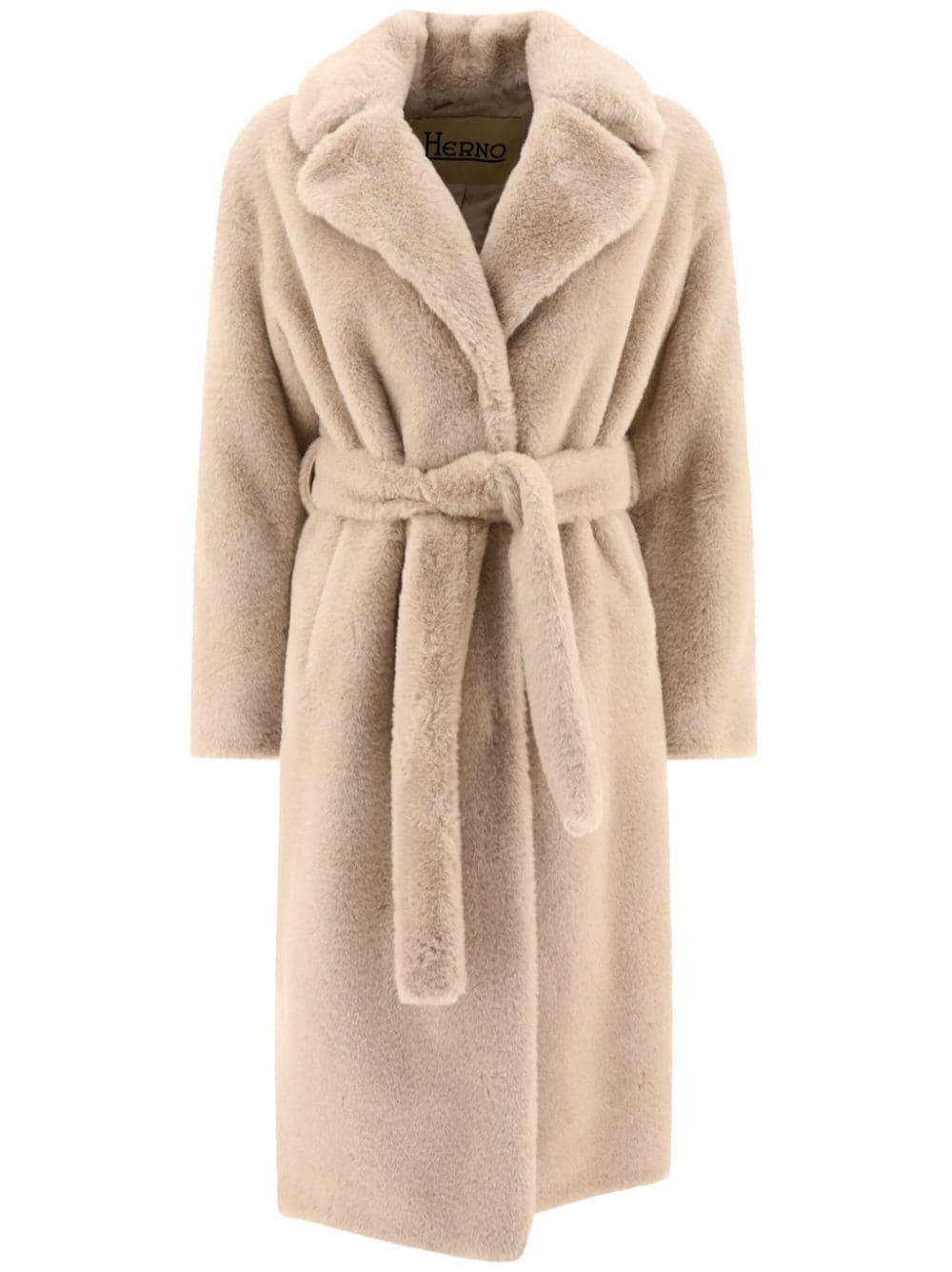 Herno faux-fur belted coat Beige