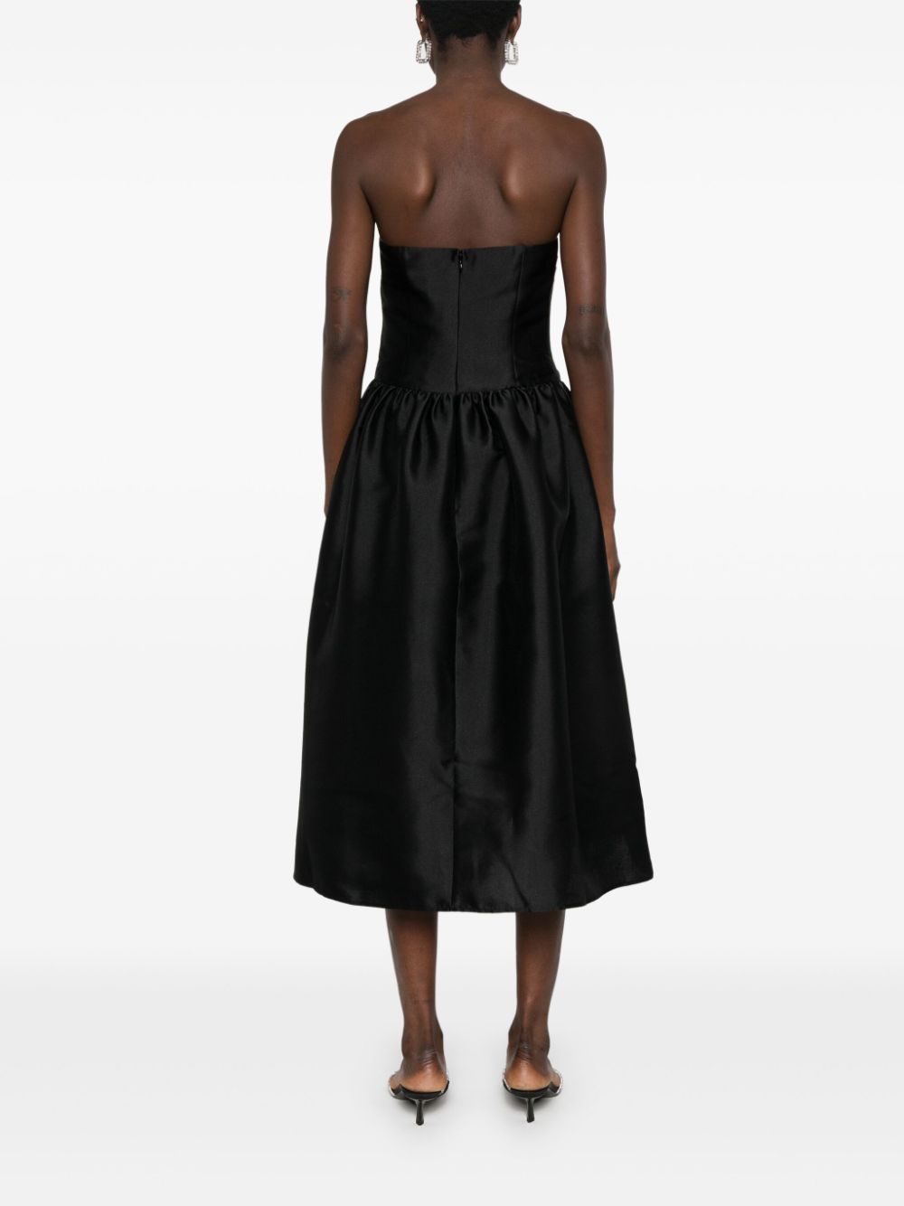 Shop Self-portrait Taffeta Midi Dress In Black