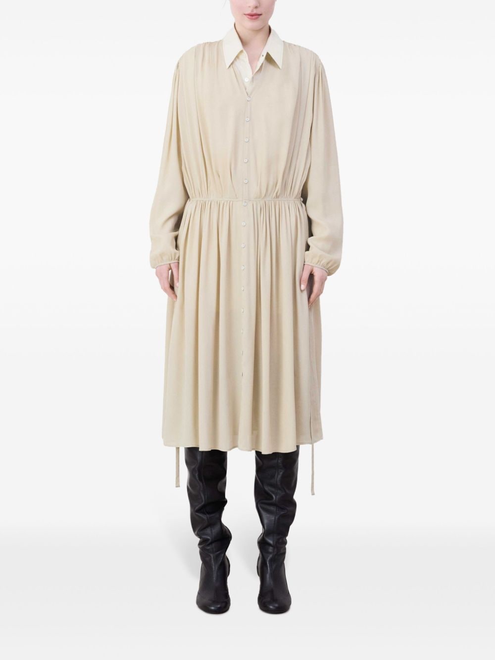 Shop Lemaire Fully-pleated Midi Dress In Neutrals