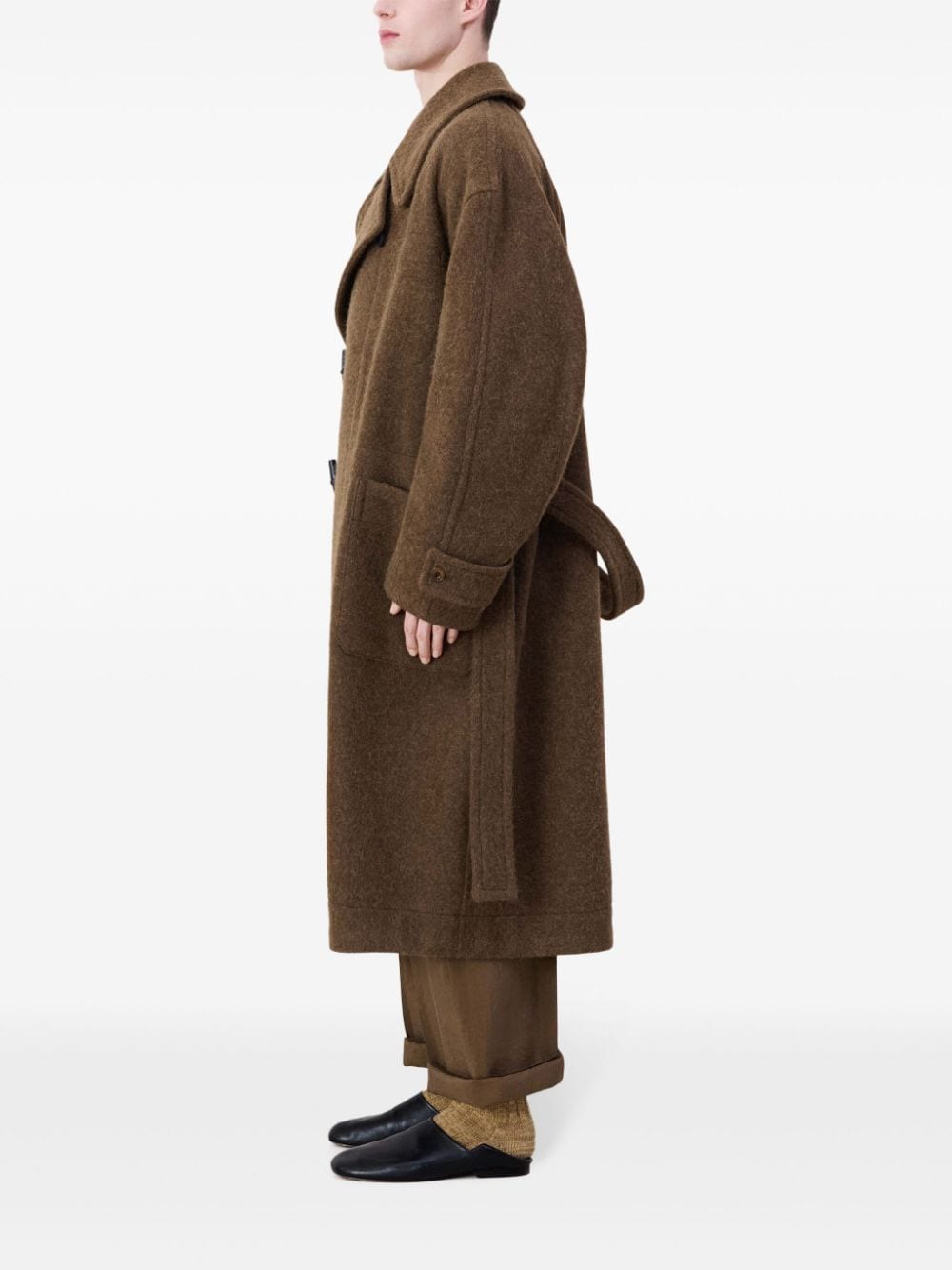 Shop Lemaire Belted Felted Duffle Coat In Brown