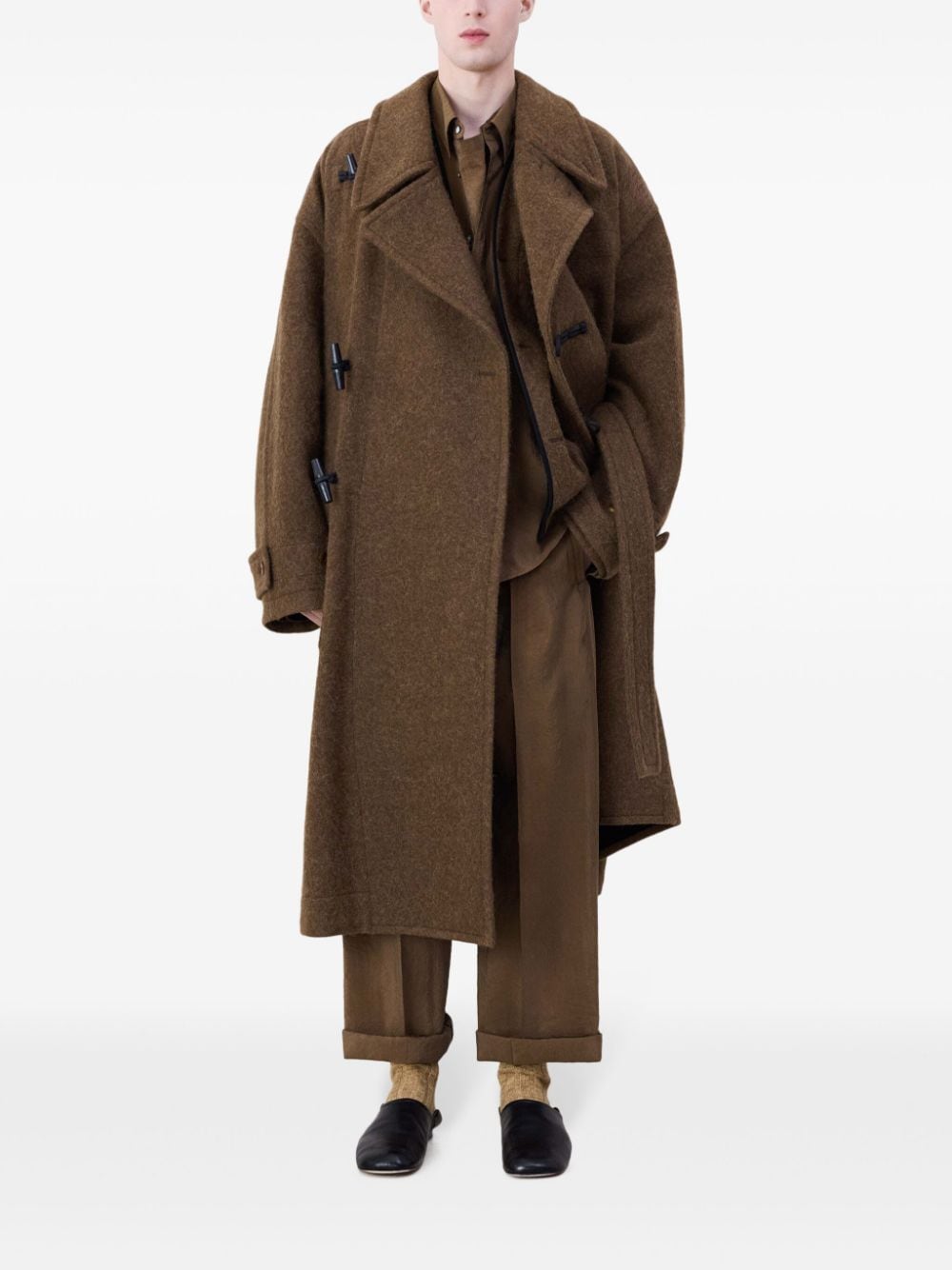 Shop Lemaire Belted Felted Duffle Coat In Brown