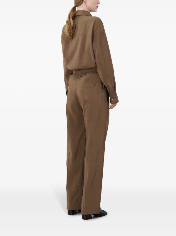 【関税込み】LEMAIRE ブラウン ベルト テーラードパンツ LEMAIRE Belted straight-leg Tailored Trousers | Brown