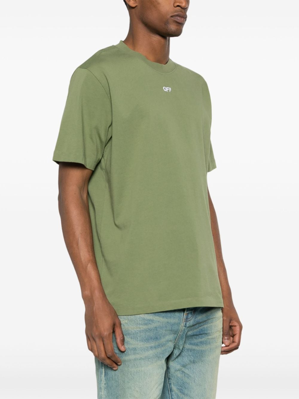 Shop Off-white Arrows-stitching Cotton T-shirt In Green