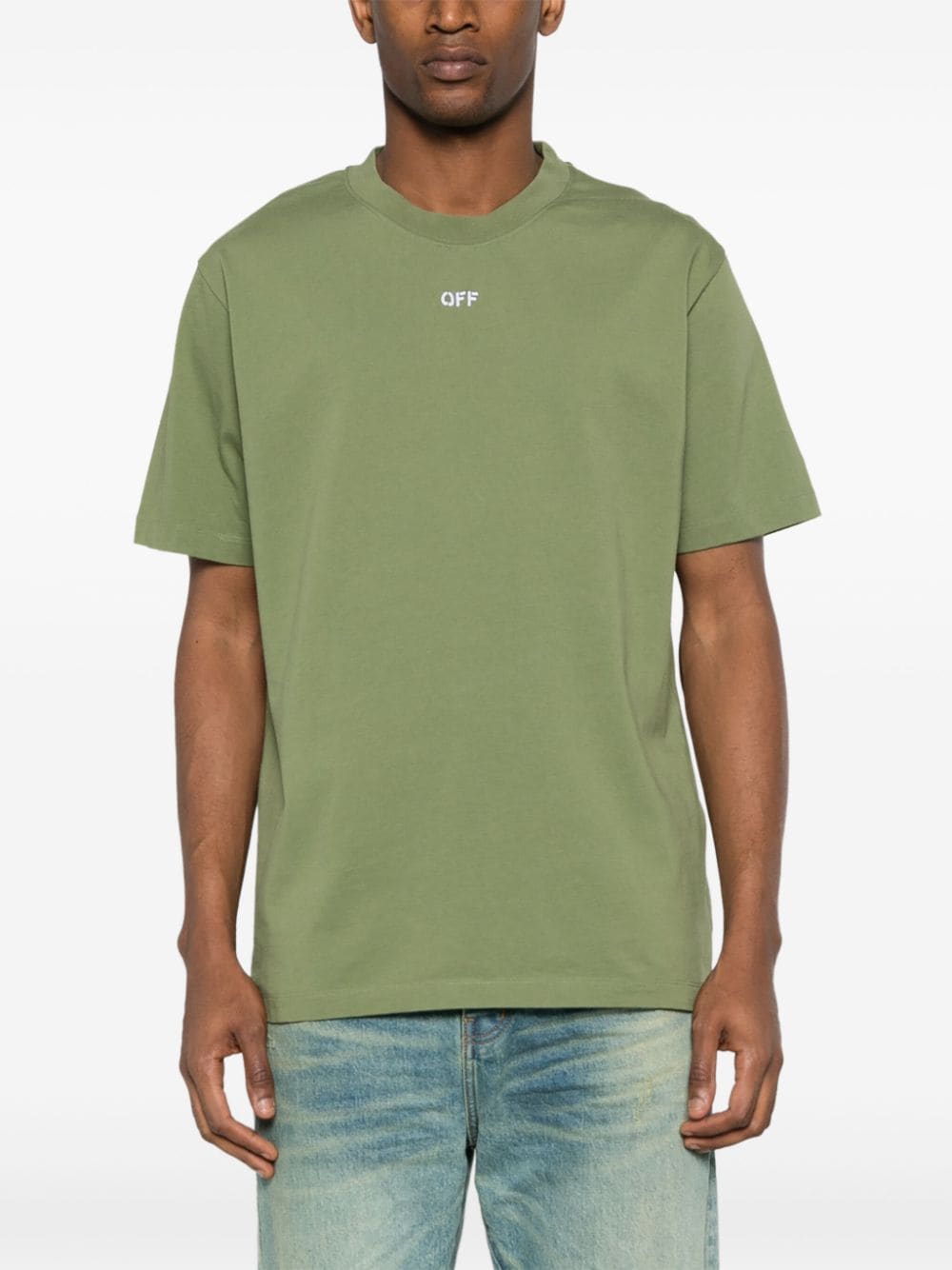 Shop Off-white Arrows-stitching Cotton T-shirt In Green