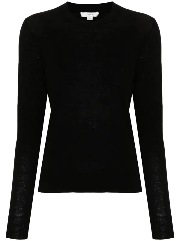 Vince Cashmere Split Back Keyhole Long Sleeve fashion Crewneck Solid Black Sweater NWT