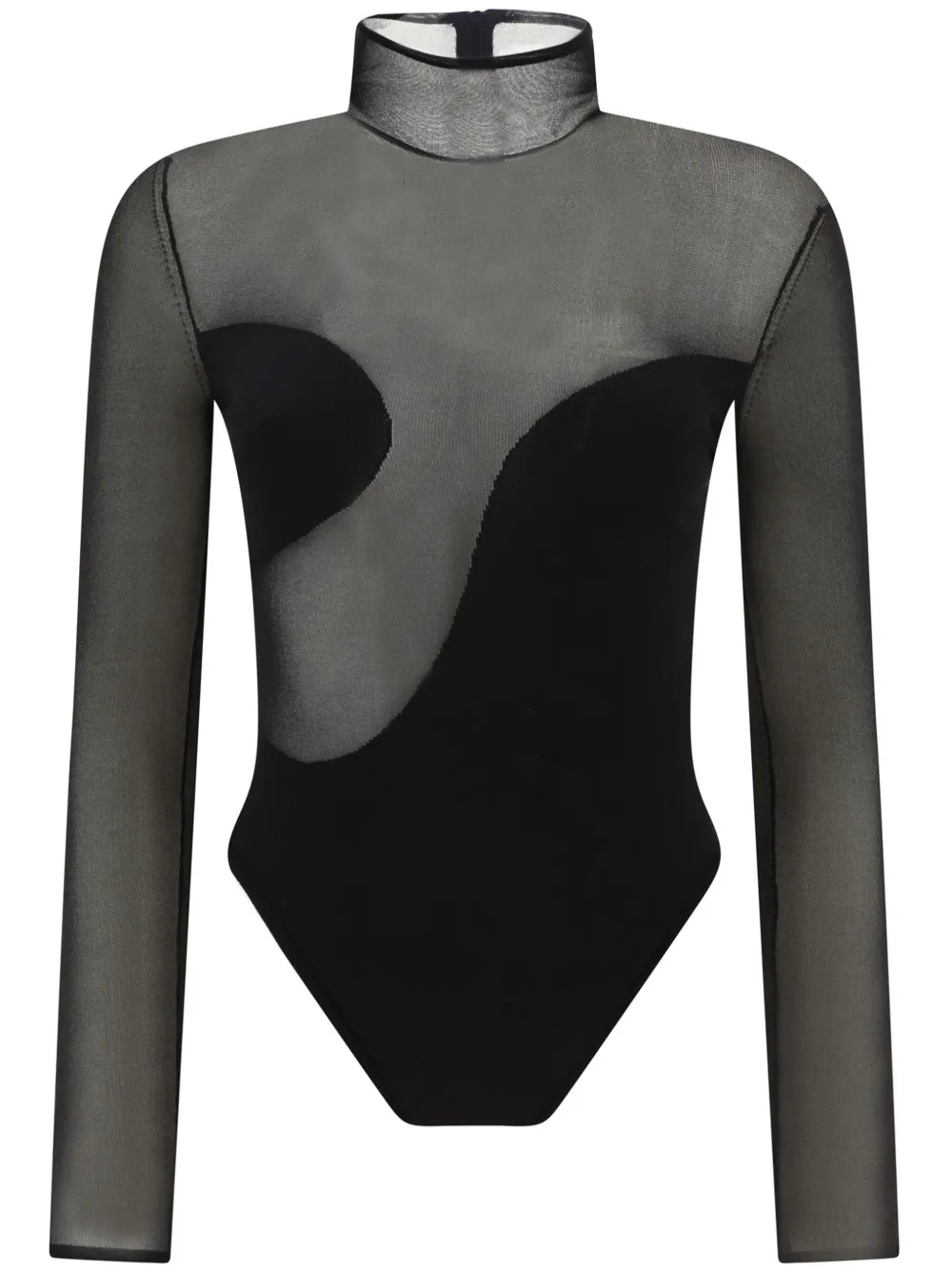 Nensi Dojaka Bodysuit With Asymmetric Line And Sheer Panels In Black