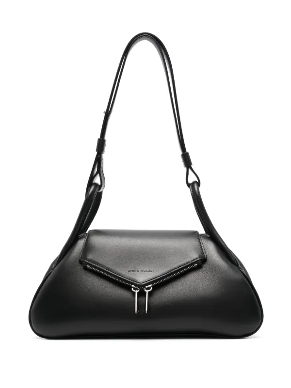 Amina Muaddi Gemini Leather Shoulder Bag in Black